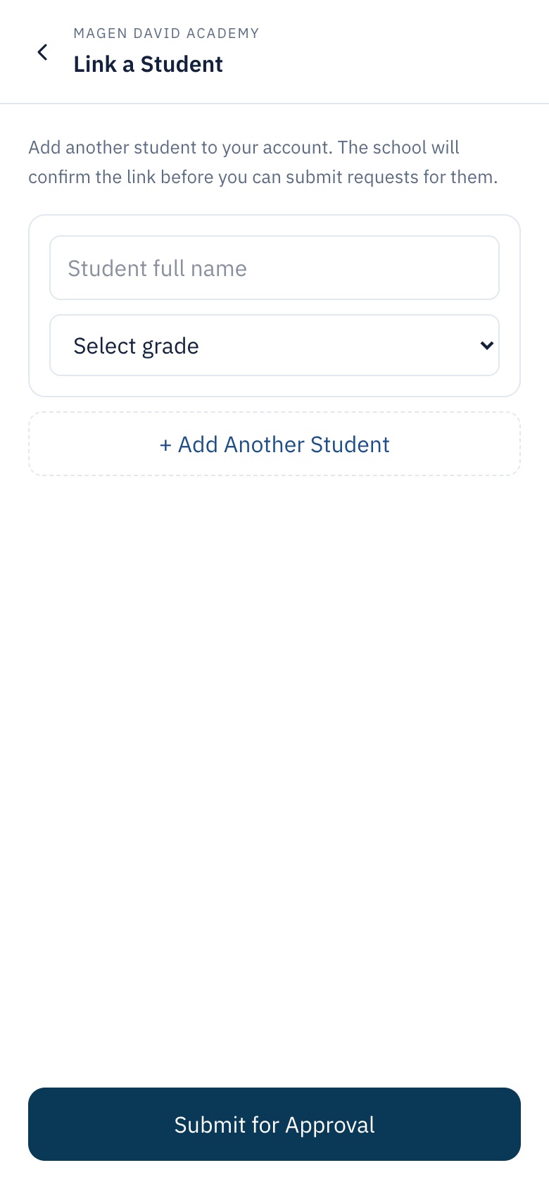 Formulario para vincular un estudiante